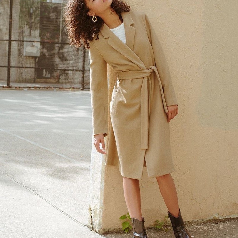 Reformation Barton Wool Blend Coat Camel